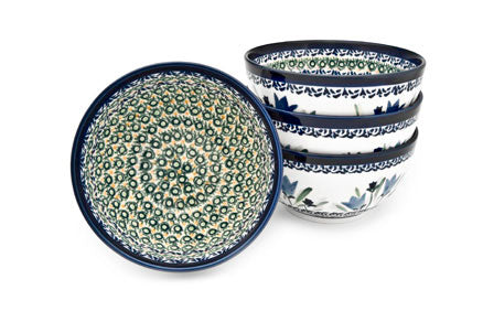 Blue Tulip 4 Piece Dessert Bowl Set Polish Pottery