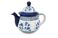 Blue Tulip Large Teapot Polish Pottery