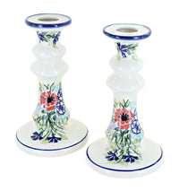 Polish Pottery Summer Garden Tall Candlestick Pair