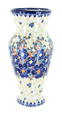 Polish Pottery Blue Dahlia Tall Vase