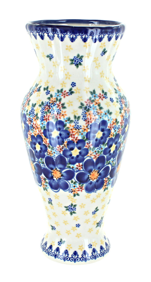 Polish Pottery Blue Dahlia Tall Vase