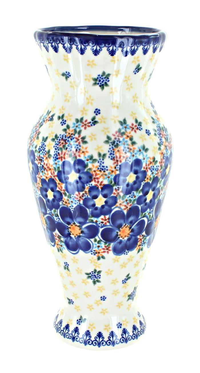 Polish Pottery Blue Dahlia Tall Vase