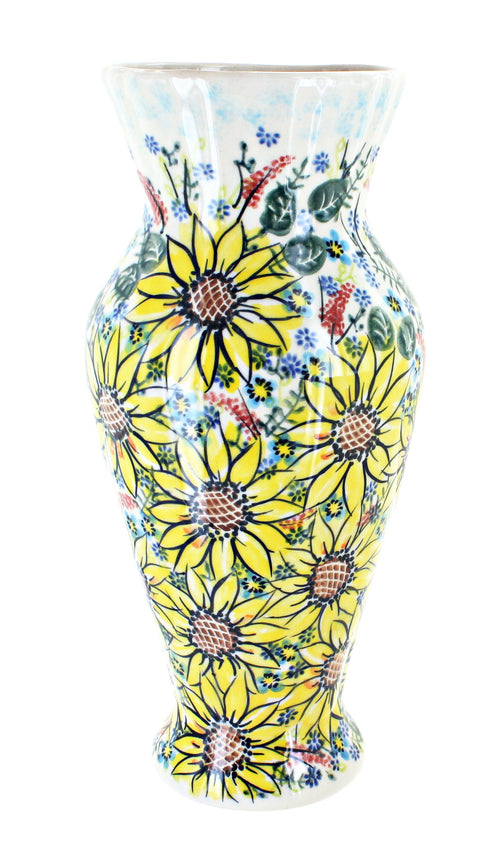 Polish Pottery Sunflower Maze Tall Vase