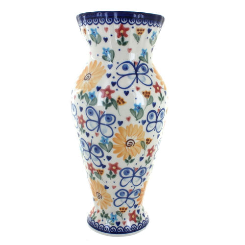 Polish Pottery Butterfly Tall Vase