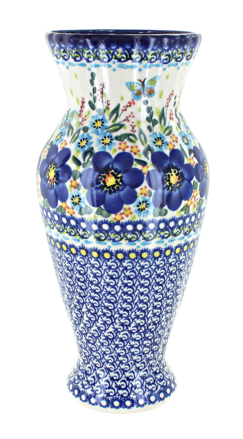 Polish Pottery Garden of Blue Tall Vase