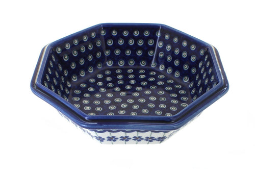Polish Pottery Flowering Peacock Large Octagonal Bowl