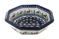 Polish Pottery Reindeer Pine Large Octagonal Bowl