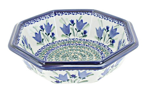 Polish Pottery Blue Tulip Large Octagonal Bowl