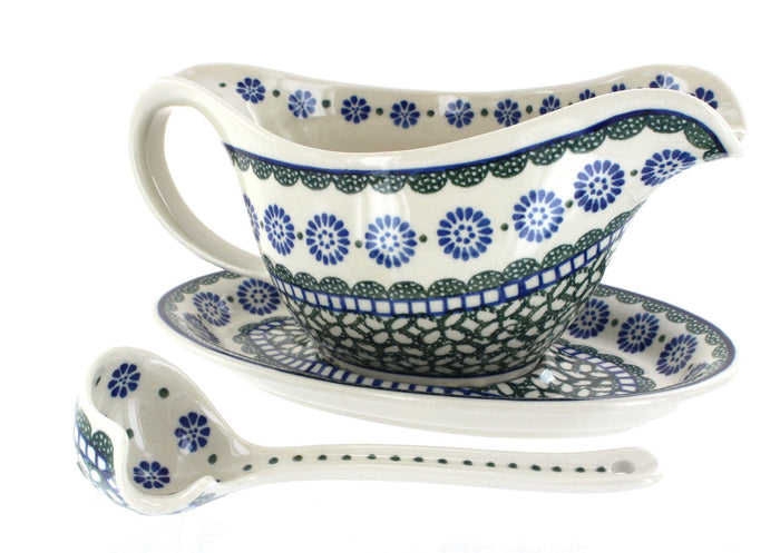 Polish Pottery Maia Gravy Boat & Ladle
