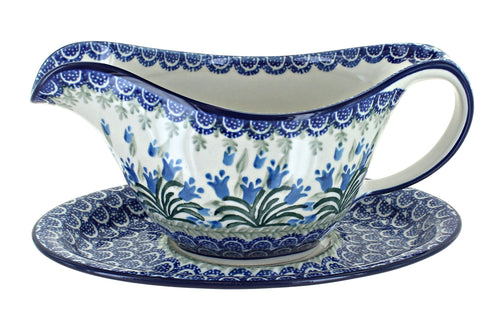 Polish Pottery Tulip Bouquet Gravy Boat & Plate
