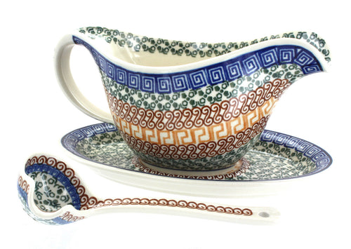 Polish Pottery Athena Gravy Boat & Ladle
