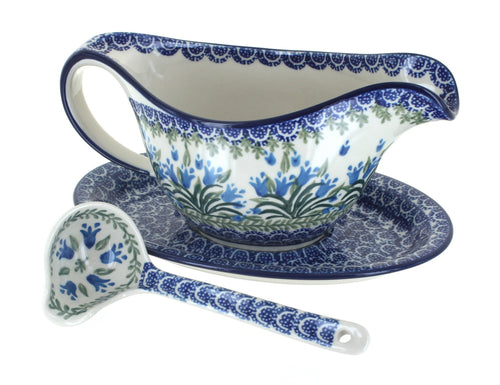 Polish Pottery Tulip Bouquet Gravy Boat & Ladle