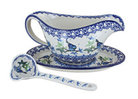 Polish Pottery Mockingbird Gravy Boat & Ladle