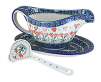Polish Pottery Peach Posy Gravy Boat & Ladle