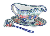 Blush Bouquet Gravy Boat & Ladle Polish Pottery