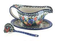Polish Pottery Summer Blooms Gravy Boat & Ladle