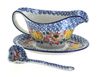 Polish Pottery Harvest Bounty Gravy Boat & Ladle