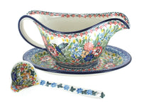 Polish Pottery Hummingbird Gravy Boat & Ladle