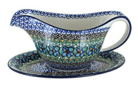 Polish Pottery Mardi Gras Gravy Boat & Plate