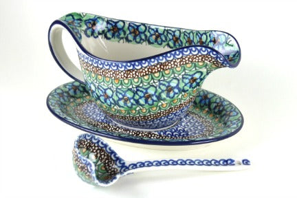 Mardi Gras Gravy Boat & Ladle Polish Pottery