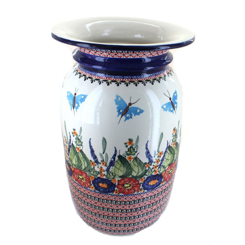 Polish Pottery Floral Butterfly Tall Floor Vase