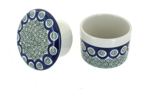 Peacock Swirl French Butter Dish Polish Pottery