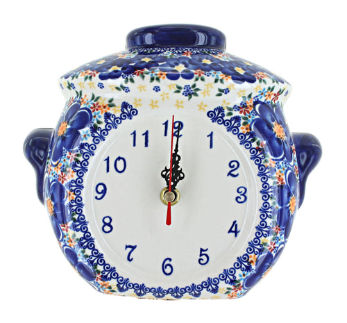 Polish Pottery Blue Dahlia Wall Clock