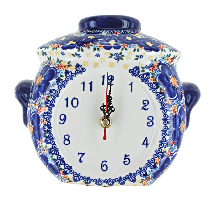 Polish Pottery Blue Dahlia Wall Clock