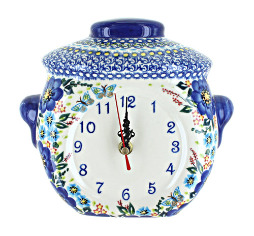 Polish Pottery Garden Of Blue Wall Clock