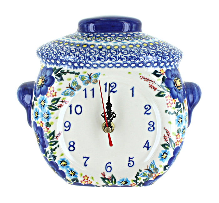 Polish Pottery Garden Of Blue Wall Clock