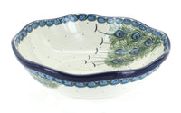 Polish Pottery Peacock Feather Large Scallop Bowl