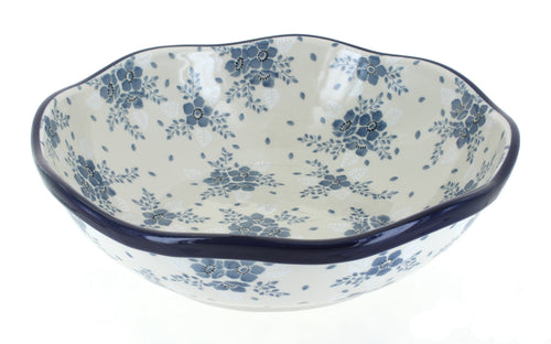 Polish Pottery Blue Fleur Large Scallop Bowl