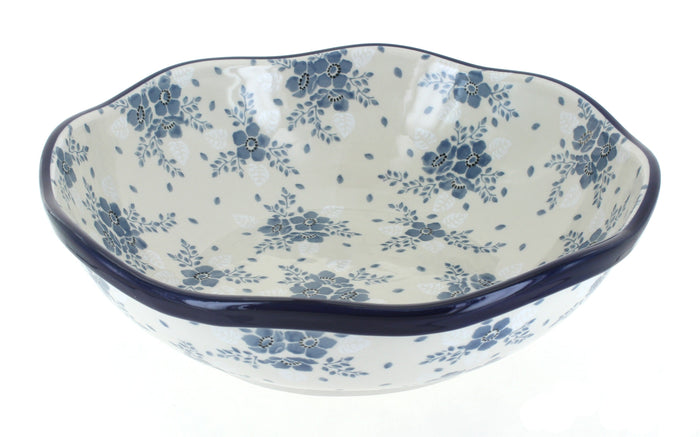 Polish Pottery Blue Fleur Large Scallop Bowl