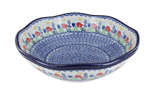 Polish Pottery Memory Garden Large Scallop Bowl