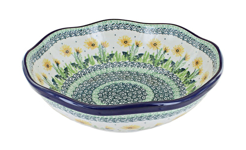 Polish Pottery Dandelion Large Scallop Bowl