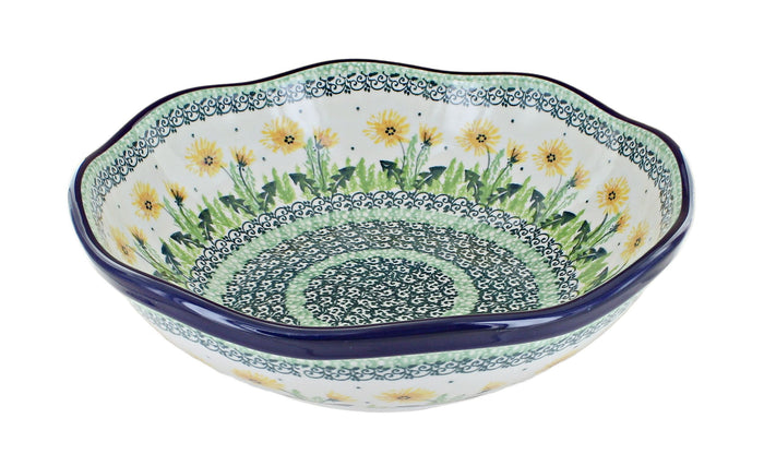 Polish Pottery Dandelion Large Scallop Bowl