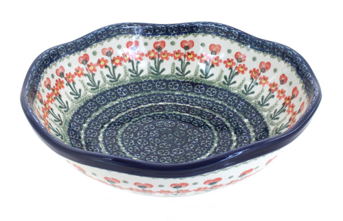 Polish Pottery Peach Posy Large Scallop Bowl