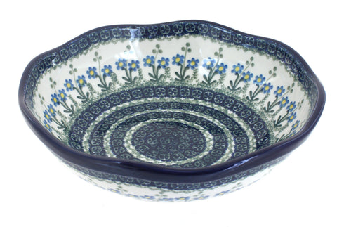 Polish Pottery Blue Posy Large Scallop Bowl