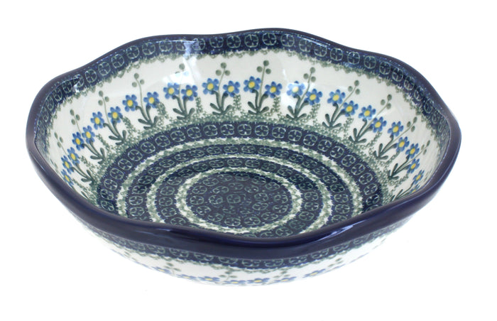 Polish Pottery Blue Posy Large Scallop Bowl