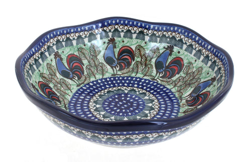 Polish Pottery Rooster Row Large Scallop Bowl