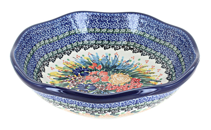 Polish Pottery Summer Blooms Large Scallop Bowl