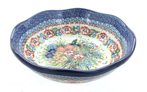 Polish Pottery Hummingbird Large Scallop Bowl