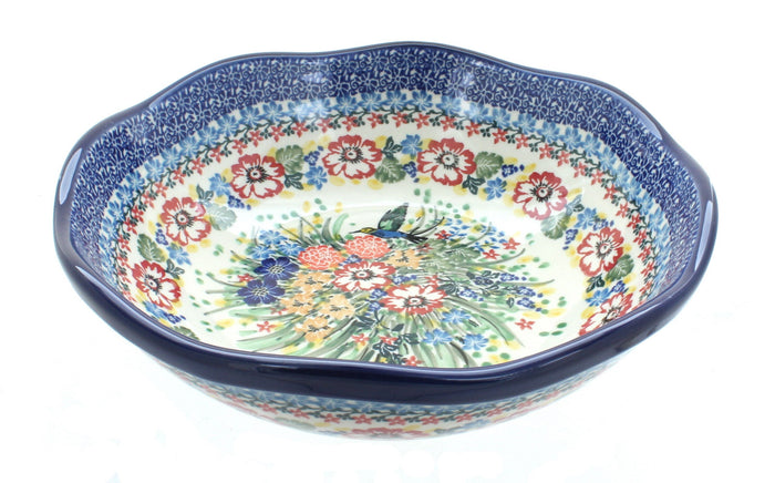 Polish Pottery Hummingbird Large Scallop Bowl