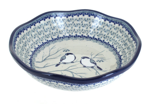 Polish Pottery Bluebird Large Scallop Bowl