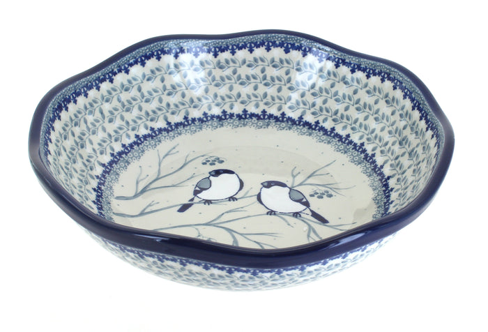 Polish Pottery Bluebird Large Scallop Bowl