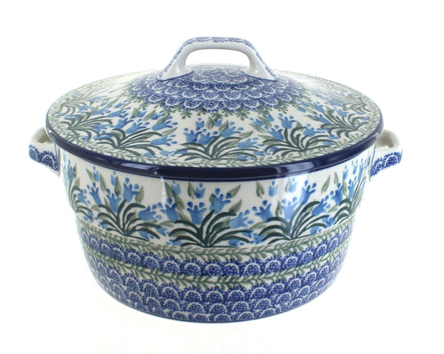 Polish Pottery Tulip Bouquet Covered Round Baker