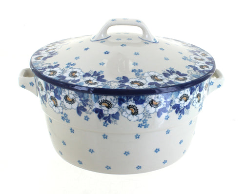 Polish Pottery Georgia Blue Covered Round Baker