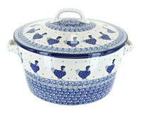 Polish Pottery Barnyard Rooster Covered Round Baker