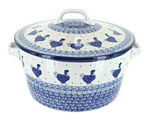 Polish Pottery Barnyard Rooster Covered Round Baker