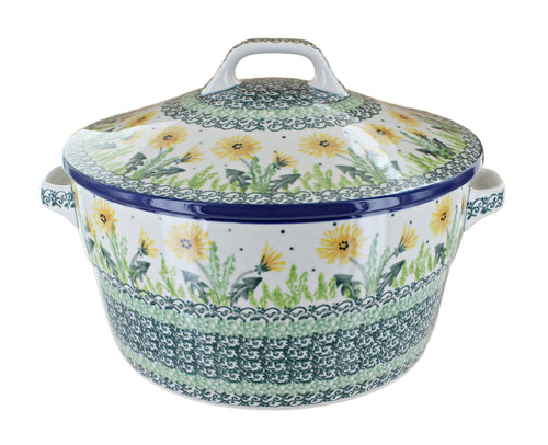 Polish Pottery Dandelion Round Covered Baker
